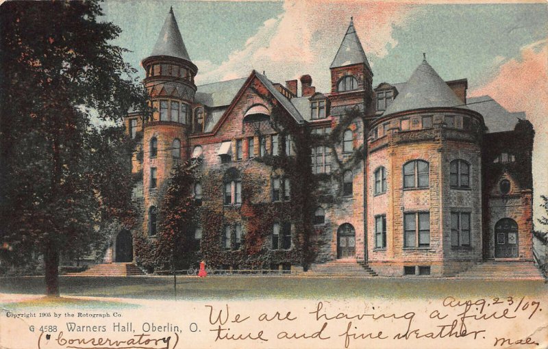 Warners Hall, Oberlin, Ohio, Early Postcard, Used in 1907