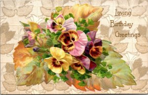 BIRTHDAY GREETINGS - FLOWERS LEAVES - POSTED - VINTAGE POSTCARD