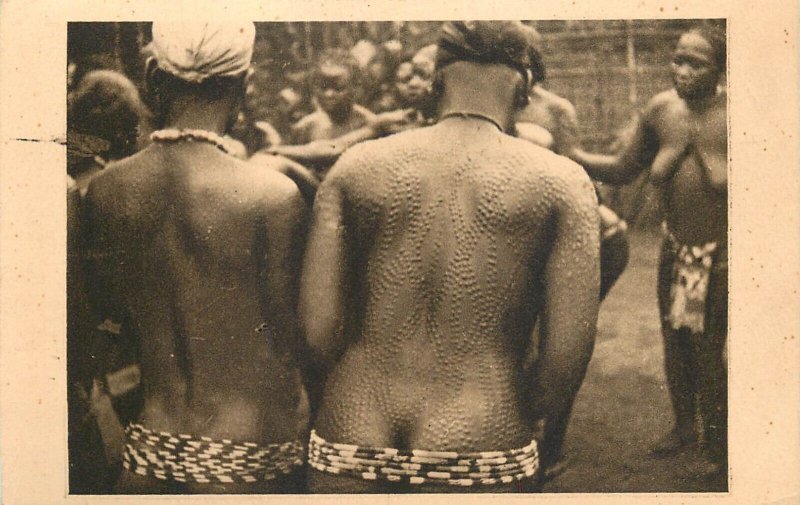 French Equatorial Africa Cameroon skin tattoos in relief women Grassfield types