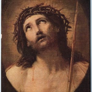 c1900s Ecce Homo Painting Jesus Crown of Thorns Crucifixion Religious Art A344