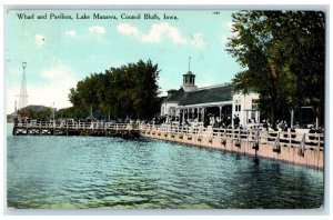 c1910 Wharf and Pavilion Lake Manawa Council Bluffs Iowa IA Posted Postcard