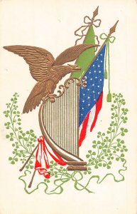 US Patriotic Flag Eagle Harp Leaf embossed postcard B985