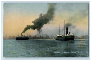 c1910's Entrance To Harbor Steamer Ship Buffalo New York NY Antique Postcard 