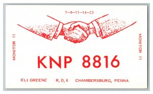 Postcard QSL Radio Card From Chambersburg Penna. Pennsylvania KNP 8816