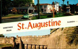 Florida St Augustine Greetings Showing Old Slave Market and Fort 1966