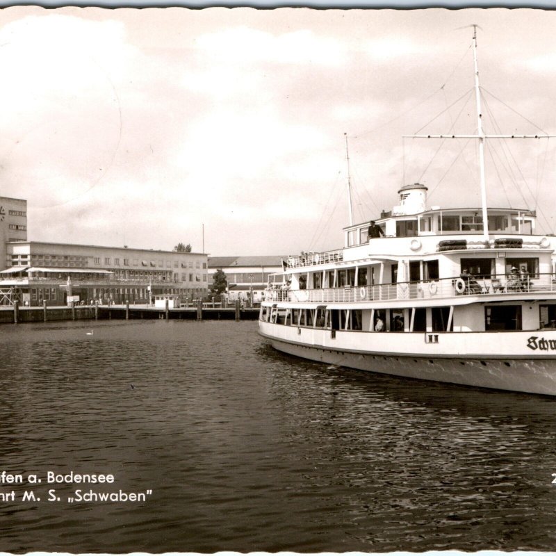 c1960s Lindau, Germany MS Schwaben Ship RPPC Lake Constance Harbor Photo A150