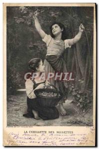 Old Postcard Folklore Children Picking hazelnuts