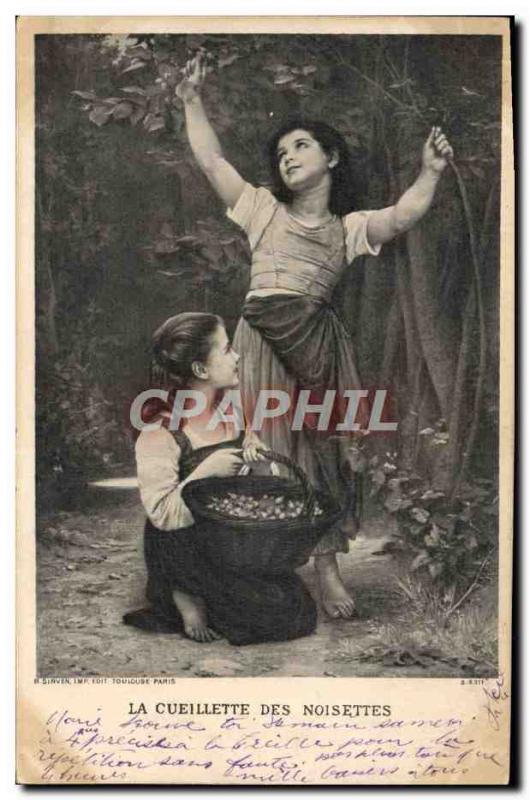 Old Postcard Folklore Children Picking hazelnuts