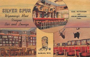 Rawlins Wyoming Silver Spur Bar and Lounge Interior/Exterior Views Postcard U808