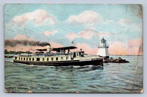 J89/ Port Clinton Ohio Postcard c1910 Lake Erie Lighthouse Falcon Boat 69