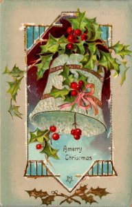 Christmas With Holly and Gold Bell 1910