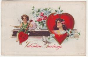 PC34 JLs old postcard valentines greetings cupid play music