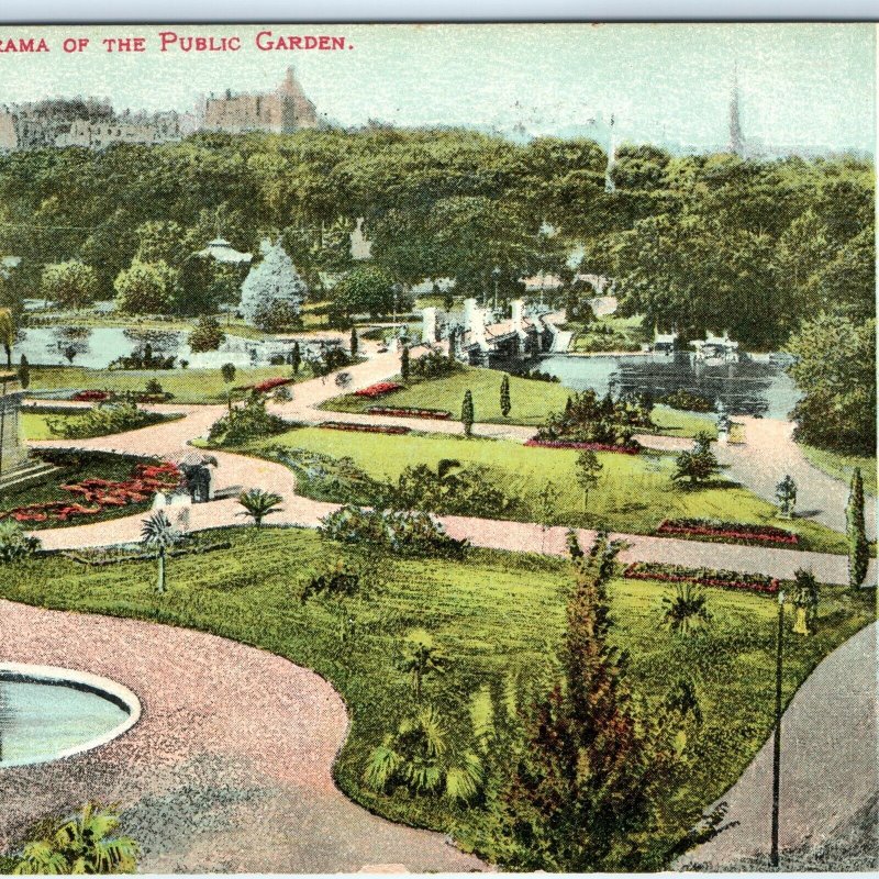 c1910s Boston, MA Panorama Public Garden Scenic View Litho Photo Postcard A145