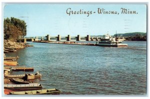 c1960's Greetings Government Dam Mississippi River Winona Minnesota MN Postcard