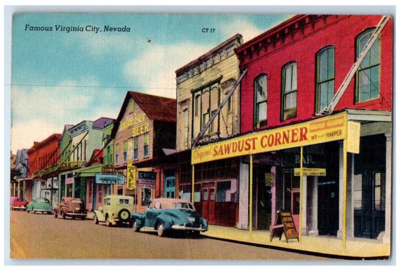 1948 View Of Cafe Shop Cars Famous Virginia City Nevada NV, San Jose CA Postcard