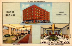 North Dakota Fargo Hotel Graver Showing Lobby and Banquet Room Curteich