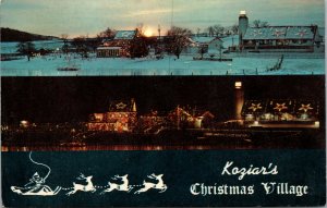 Vtg Koziar's Christmas Village Day Night View Bernville Pennsylvania PA Postcard