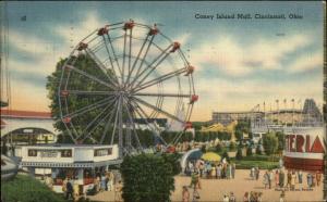 Cincinnati OH Coney Island Ferri Wheel Coke Coca Cola Linen Postcard