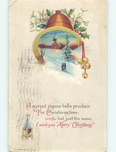 Divided-Back christmas WINTER SCENE UNDER A GOLDEN BELL o4343