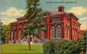 Burlington High School Vermont VT Linen Postcard PM Cancel WOB Note VTG Tichnor  