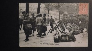 1906 Mint France Postcard May Day Protests Paris Soldiers at Rest RPPC