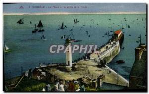 Old Postcard Cancale Phare Lighthouse and jetty of Houle