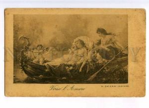 244527 NYMPH & CUPID Angel in Boat by ZATZKA Vintage PC