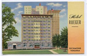 Hotel Rueger Richmond Virginia linen postcard