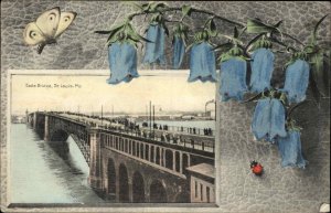 St. Louis Missouri MO Eads Bridge Flower Border c1910 Vintage Postcard