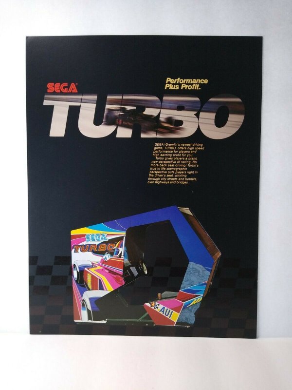 Turbo Arcade Flyer Vintage 1982 Original Retro Video Game Art Promo 8.5 x 11