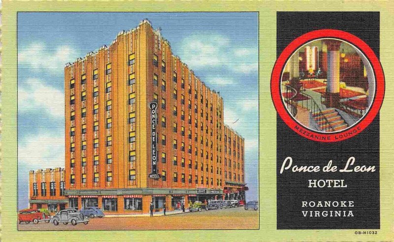 Ponce de Leon Hotel Roanoke Virginia linen postcard