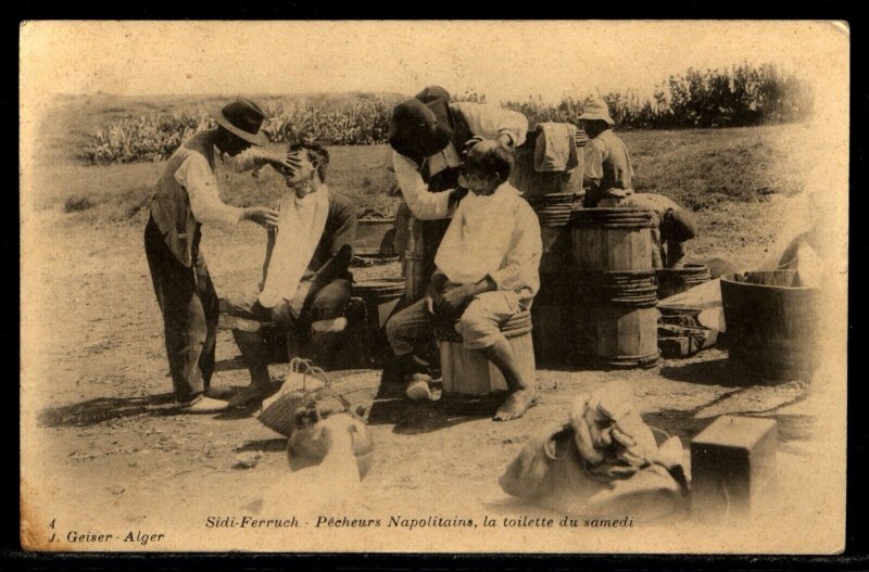 Algeria Algier postcard Outdoor Arab barber mailed to Marseille