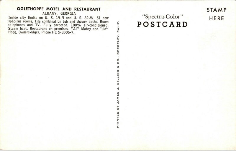 Postcard Oglethorpe Motel and Restaurant in Albany, Georgia~132350