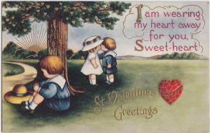 VALENTINE'S DAY Love Holiday Postcard c1910 KIDS KISSING Sunrise Greetings 226