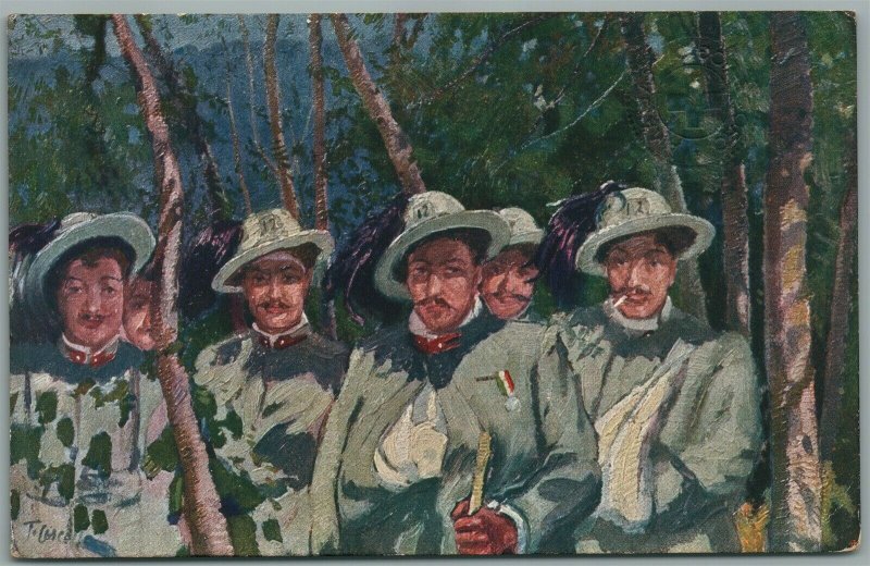 WWI ITALIAN SOLDIERS FERITI DEL BERSAGLIERI MONTENERO ANTIQUE RED CROSS POSTCARD