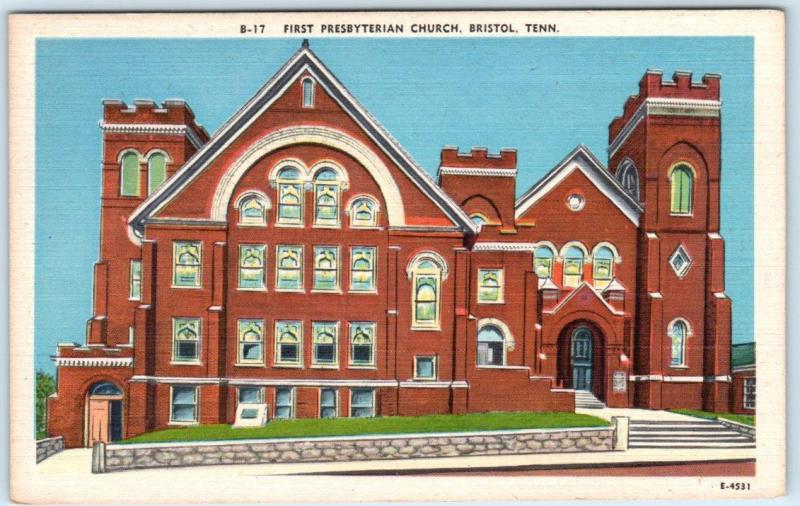 BRISTOL Tennessee TN    FIRST PRESBYTERIAN CHURCH c1940s Linen  Postcard