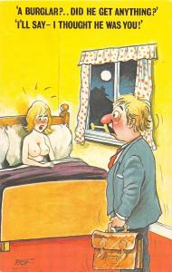 D62/ Nude Comic Cardtoon Risque Postcard c1940s Boobs Woman Burglar 18