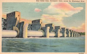 Vintage Postcard 1949 New Roller Dam Davenport Iowa Across Mississippi River