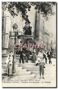 Clermont l & # 39herault Old Postcard monumental fountain Madonna