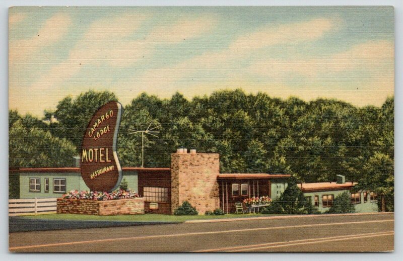 Cincinnati Ohio~Camargo Lodge Motel~Art Deco Roadside~1950 Linen Postcard 