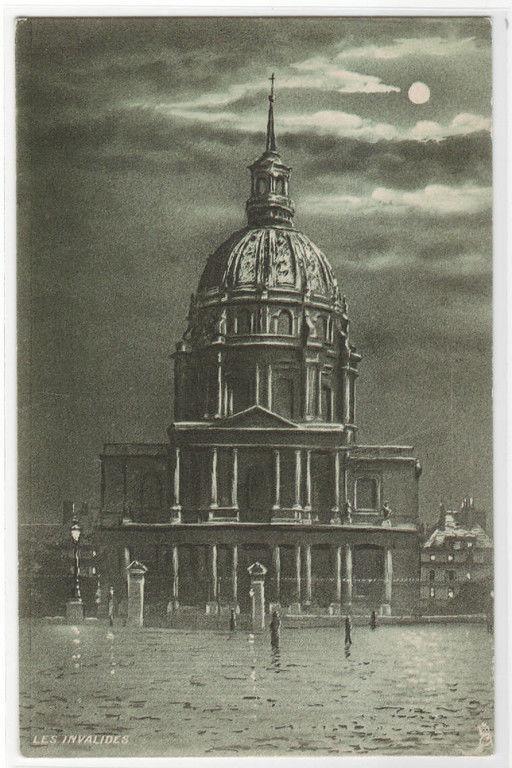 Les Invalides Moonlight Night Paris France 1910c postcard