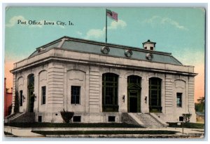 c1950's Post Office Building Facade American Flag Iowa City Iowa IA Postcard