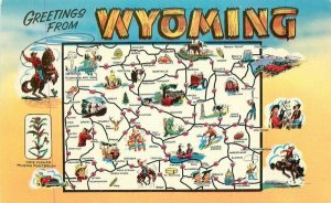 Wyoming Map Attraction 1950s Cheyenne News Colorpicture Postcard 22-2586
