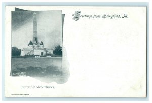 1902 Lincoln Monument, Greetings from Springfield Illinois IL Antique Postcard 