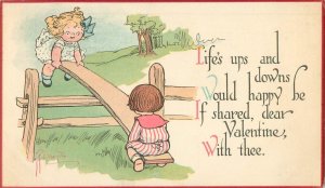 Valentines Day Postcard Drayton Children On Teeter Totter See Saw AM Davis 457