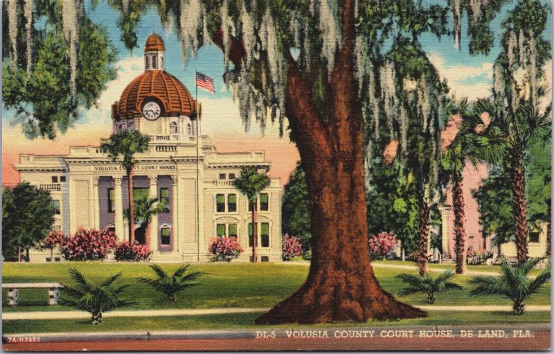 Volusia County Courthouse De Land Florida Linen Postcard C088