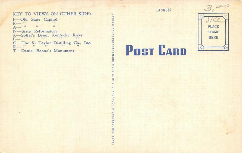 Frankfort Kentucky~Large Letter Linen Postcard~Capitol Building~Prison~1940s PC 