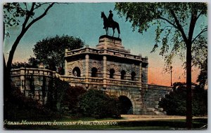 Chicago Illinois 1915 Postcard Grant Monument Lincoln Park at Dusk