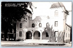 Bloomfield Iowa IA Postcard RPPC Photo Christian Church Scene Street c1940's