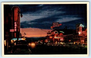 PENTICTON, B.C. British Columbia Canada ~ MAIN STREET Night Neon 1950s Postcard